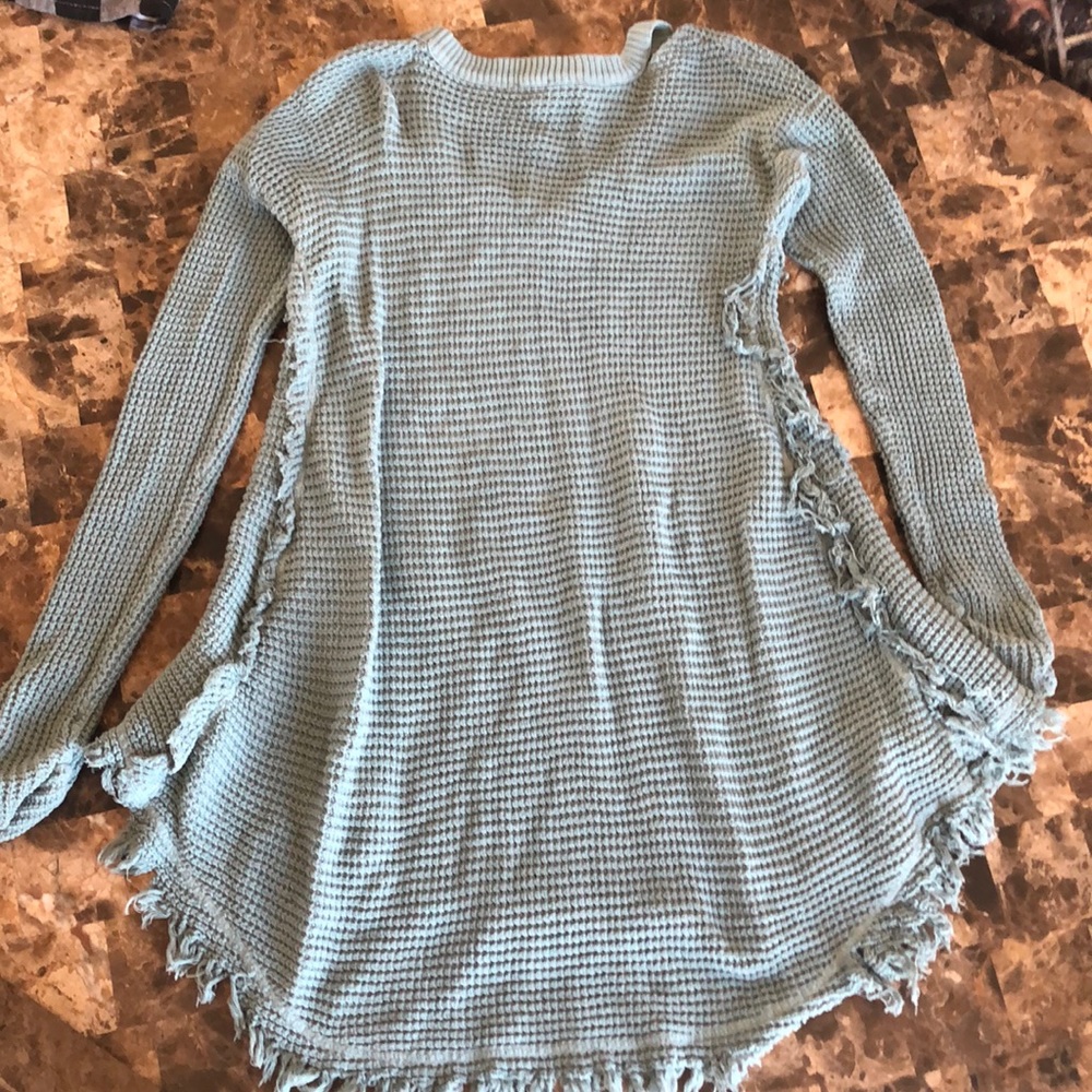 Sage Cut-Out Sweater with Fringe - Picture 5 of 7